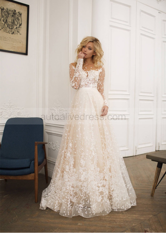 Ivory Lace Tulle Low Back Wedding Dress